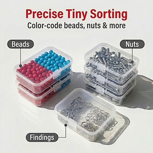 LJY 38-Piece Clear Plastic Storage Organizer Set - 2 Large Deep Bins & 36 Small Rectangular Boxes for Beads, Diamond Art Accessories, Hardware Screws & Jewelry Findings