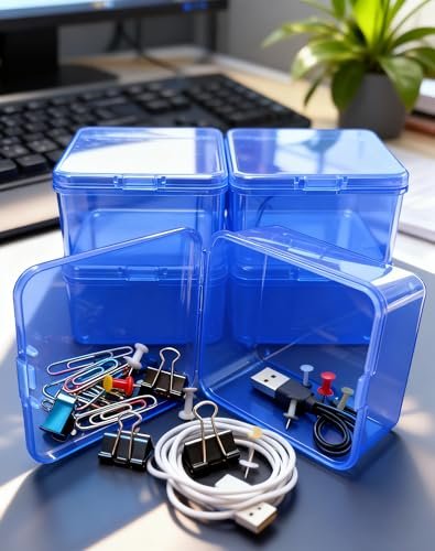 LJY 60 Pieces Square Mini Plastic Storage Containers Box Case with Lids for Small Items and Other Craft Projects (Blue, 2.5 x 2.5 x 1.4 inch)