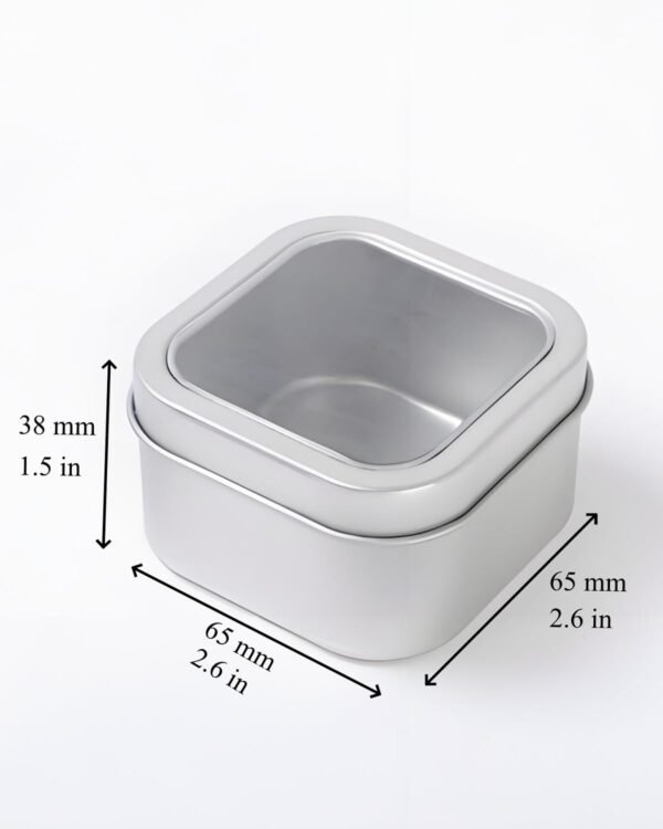 LJY Empty 4-Ounce Square Silver Metal Tins with Clear Window for Candle Making,Gifts & Treasures (9 Pack) (Silver, 2.56"x2.56"x1.5")