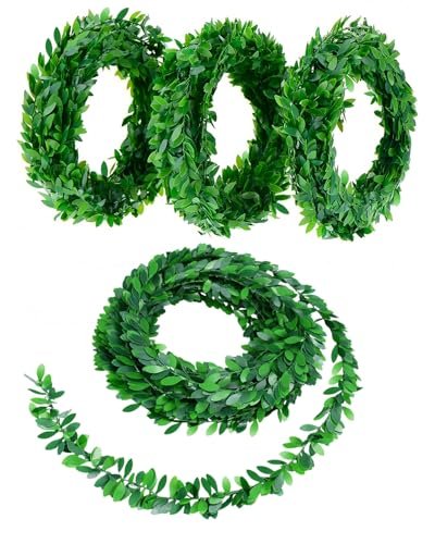 LJY 32.8 Yards Artificial Ivy Garland Foliage Green Leaves Fake Vine for Wedding Party Ceremony DIY Headbands