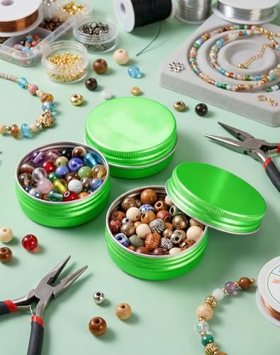 LJY 28 Pack 1 oz Waterproof Green Aluminum Tins with Lids - Empty Refillable Round Metal Containers for Wax Melts, Lip Balm, Cosmetics, DIY Crafts & Storage Refillable Does Not Rust