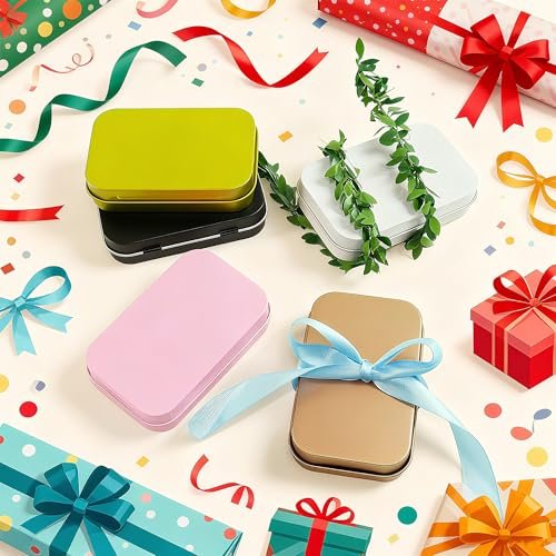 LJY 20-Piece Metal Hinge Tin Box Containers - For Gift Wrapping. Dental Floss Stick - Toothpick Holder and a Sliding-Cover Dental Floss Pick Storage Box (Pink, 20 Pcs 3.7"x2.4"x0.9")