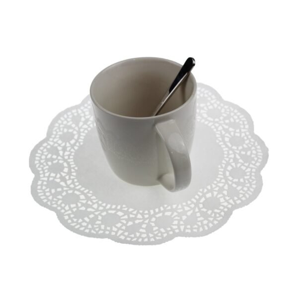 LJY 120 Pieces White Lace Round Paper Doilies Cake Packaging Pads Wedding Tableware Decoration (9.5 Inch)