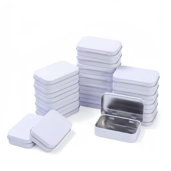LJY 20-Piece Metal Hinge Tin Box Containers - For Gift Wrapping. Dental Floss Stick - Toothpick Holder and a Sliding-Cover Dental Floss Pick Storage Box (White, 20 Pcs 3.7"x2.4"x0.9")