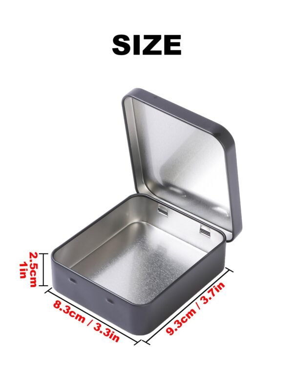 LJY 8 Pack Empty Rectangular Black Metal Storage Organizer Tins with Hinged Lids for Gifts & Treasures (3.7 x 3.3 x 1 inch)