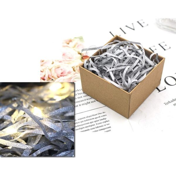 LJY Glitter Raffia Paper Shreds, 100g Crinkle Cut Filler for Gift Wrapping, Basket Filling, Wedding Decorations, Party Supplies, and DIY Crafts Shredded Confetti Strands (Glitter Silver)