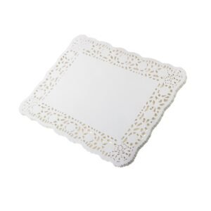 LJY 100 Pieces White Lace Rectangle Paper Doilies Packaging Pads Wedding Tableware Decoration (12" x 16")