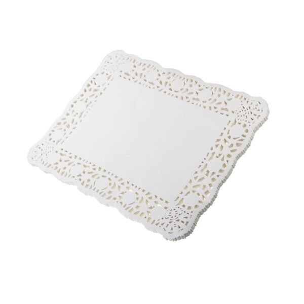 LJY 100 Pieces White Lace Rectangle Paper Doilies Packaging Pads Wedding Tableware Decoration (12" x 16")