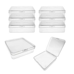 LJY 8-Pack Square Plastic Storage Boxes, 4.9x4.9x1.4in Clear Organizer Containers with Secure Lids,Stackable Small Parts Organizer for Jewelry,Beads,Hardware,Crafts & Office Supplies Plastic Case