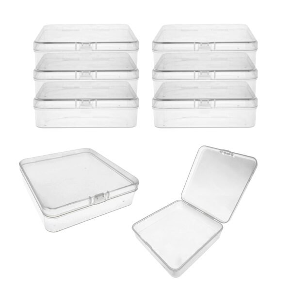LJY 8-Pack Square Plastic Storage Boxes, 4.9x4.9x1.4in Clear Organizer Containers with Secure Lids,Stackable Small Parts Organizer for Jewelry,Beads,Hardware,Crafts & Office Supplies Plastic Case