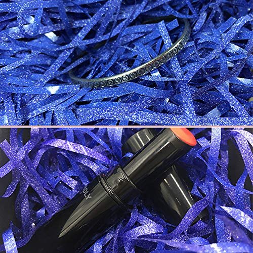 LJY Glitter Raffia Paper Shreds, 100g Crinkle Cut Filler for Gift Wrapping, Basket Filling, Wedding Decorations, Party Supplies, and DIY Crafts Shredded Confetti Strands (Glitter Blue)