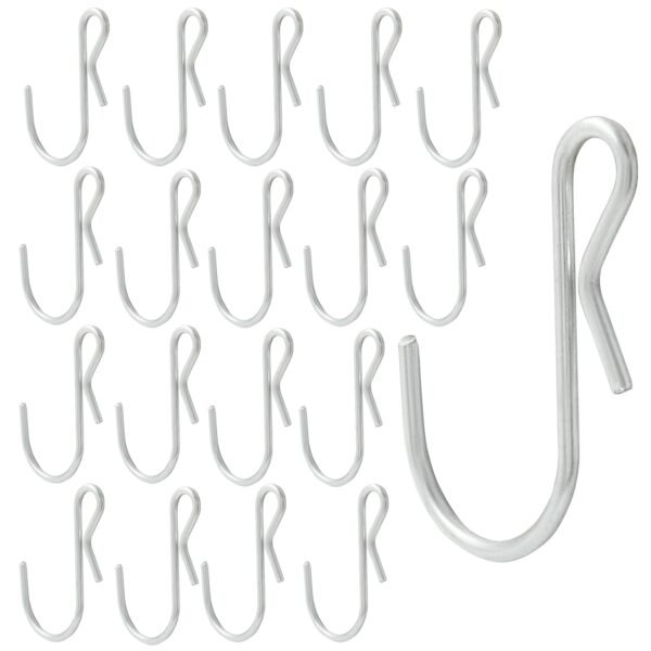 LJY 50 Pieces Clip Type Pot Rack Hanging Grid Hooks S Shaped Metal Hangers with Plastic Storage Box for Kitchen Bedroom Office Wire Shelving Pegboard