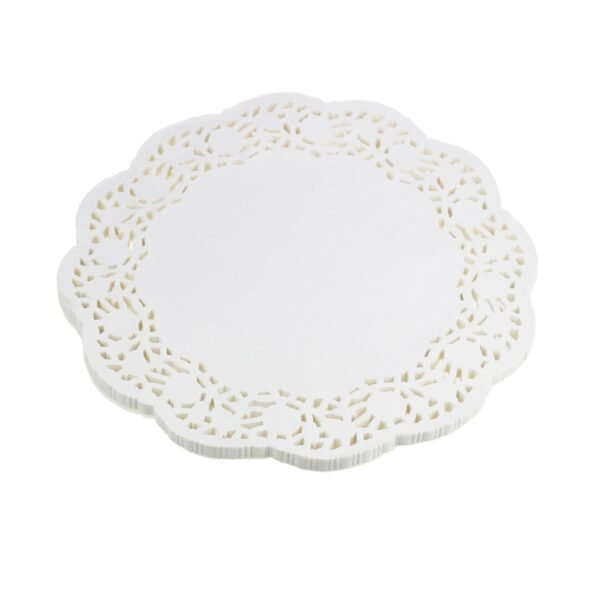 LJY 120 Pieces White Lace Round Paper Doilies Cake Packaging Pads Wedding Tableware Decoration (9.5 Inch)