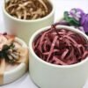 LJY Glitter Raffia Paper Shreds, 100g Crinkle Cut Filler for Gift Wrapping, Basket Filling, Wedding Decorations, Party Supplies, and DIY Crafts Shredded Confetti Strands (Glitter Wine Red)