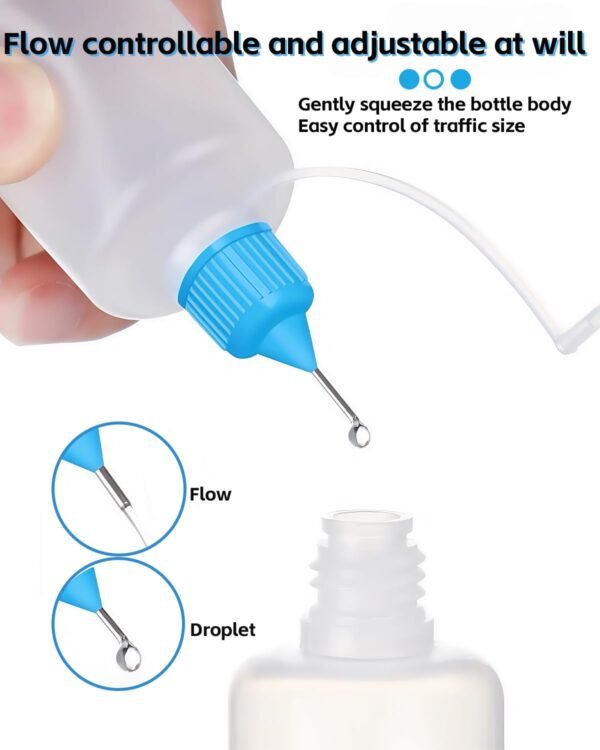 LJY Precision Applicator Bottle Set 1 Oz. - 30 Needle Tip Squeeze Bottles and 5pcs Mini Funnels for Acrylic Painting, DIY Quilling and Paper Craft