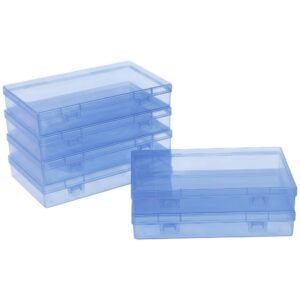 LJY 6 Pieces Rectangular Empty Mini Clear Plastic Organizer Storage Box Containers with Hinged Lids (7.1 x 4.3 x 1.2 inch, Blue)