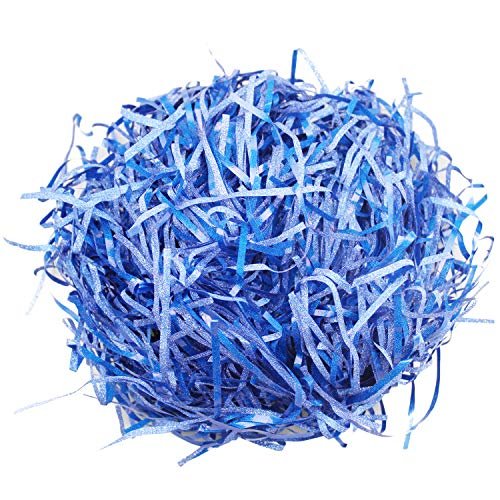LJY Glitter Raffia Paper Shreds, 100g Crinkle Cut Filler for Gift Wrapping, Basket Filling, Wedding Decorations, Party Supplies, and DIY Crafts Shredded Confetti Strands (Glitter Blue)