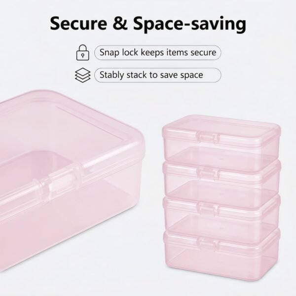 LJY 28 Pieces Rectangular Empty Mini Clear Plastic Organizer Storage Box Containers with Hinged Lids (3.3 x 2.2 x 1 inch, Pink)
