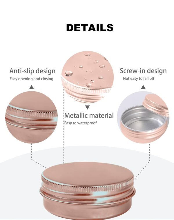 LJY 28 Pack Rose Gold 1 oz Aluminum Tins with Lids - Elegant Empty Cosmetic Jars for DIY Lip Balm, Wax Melts, Wedding Favors, Creams & Luxury Gift Packaging,Refillable Does Not Rust