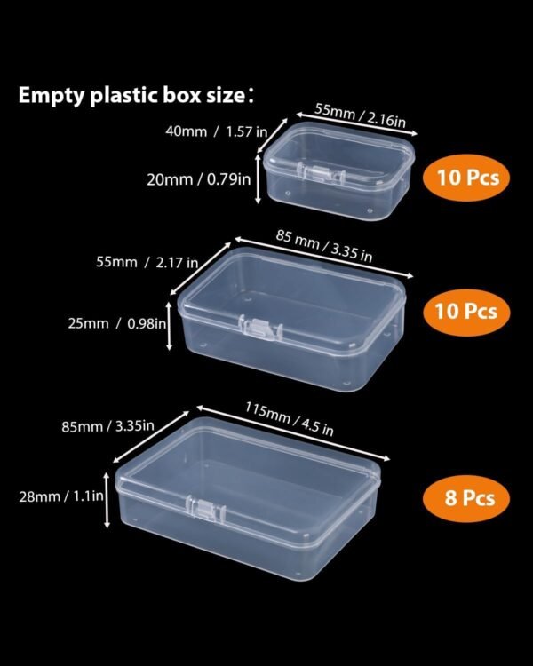 LJY 28-Piece Plastic Storage Containers with Lids (3 Assorted Sizes), Rectangular Organizer Box Set Clear Organizer Bins for Beads & Jewelry Findings, Instant Visibility, Transparent