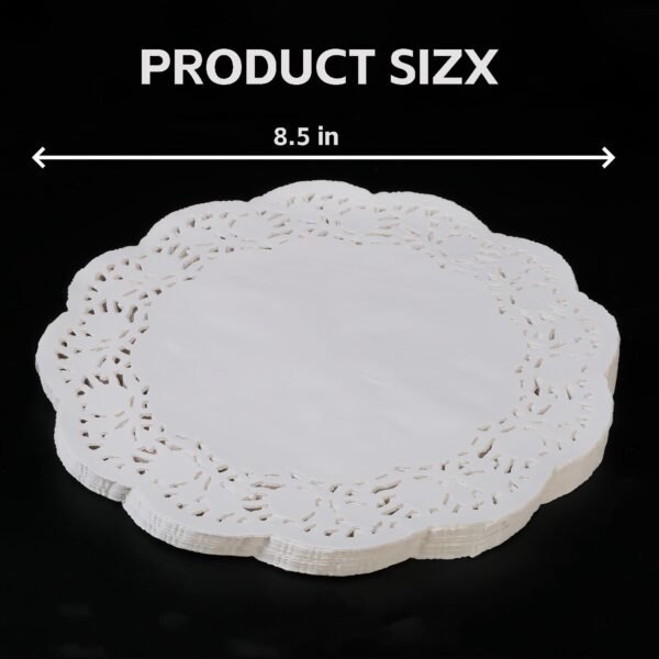 LJY 120 Pieces White Lace Round Paper Doilies Cake Packaging Pads Wedding Tableware Decoration (8.5 Inch)