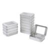 LJY 12 Pack Empty Rectangular Metal Storage Organizer Tins with Clear Window Hinged Lids for Candies, Gifts & Treasures (Silver)