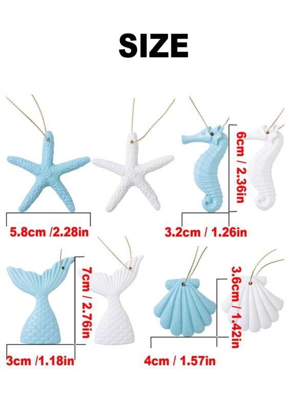 40 Pieces Ocean Themed Hanging Resin Seashells Ornaments for Summer Party Beach Wedding Christmas Tree Home Decor & DIY Craft Projects (White + Blue)