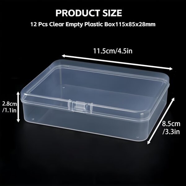 LJY 12 Pieces Rectangular Empty Mini Clear Plastic Organizer Storage Box Containers with Hinged Lids (4.5 x 3.3 x 1.1 inch, Transparent)