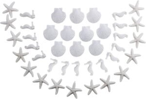 LJY 40 Pieces Mini 3cm White Resin Pencil Finger Starfish Seahorse & Seashells Set for Wedding Home Decor and Craft Project
