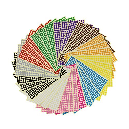 LJY 6mm Round Dot Stickers Color Coding Labels, 12 Different Assorted Colors, 36 Sheets, 14688 Dots in Total