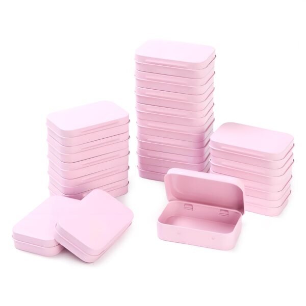 LJY 20-Piece Metal Hinge Tin Box Containers - For Gift Wrapping. Dental Floss Stick - Toothpick Holder and a Sliding-Cover Dental Floss Pick Storage Box (Pink, 20 Pcs 3.7"x2.4"x0.9")
