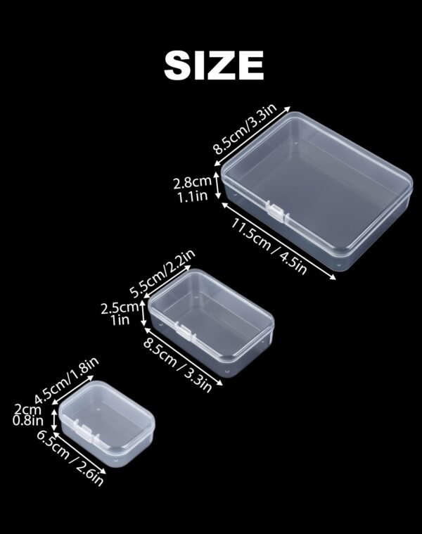 LJY 36 Pieces Mixed Sizes Rectangular Empty Mini Plastic Storage Containers with Lids for Small Items and Other Craft Projects (Clear)