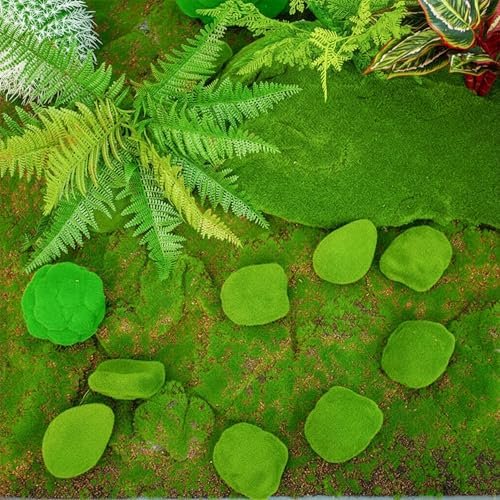 LJY 12 Pcs Artificial Moss Rocks (6 Sizes) Fake Rocks, Moss Balls, Faux Moss - Perfect for Flower Arrangements, Gardens, DIY Crafts, and Aquarium Plants Decorate