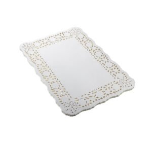 LJY 100 Pieces White Lace Rectangle Paper Doilies Packaging Pads Wedding Tableware Decoration (10.5" x 14.5")