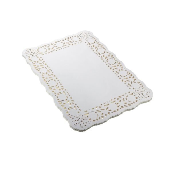 LJY 100 Pieces White Lace Rectangle Paper Doilies Packaging Pads Wedding Tableware Decoration (10.5" x 14.5")