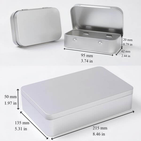 LJY Rectangular Metal Tin Box Set with Hinged & Removable Lids, 9-Pack Silver Small Metal Storage Containers, 1 Large + 8 Small Boxes for DIY Organization, Crafts, Small Parts Storage