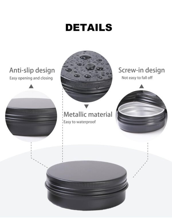 LJY Aluminum Tin Jar Refillable Containers Round Tin Container Bottle for DIY Projects,Gifts,Cosmetic,Cream,Diamond Balm Candle Salve Lip Balm Tins(Black, 48 Pcs 2oz/1oz/0.5oz)