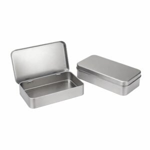 LJY Silver Tin Box with Lid, Large 2Pcs Nail Tool Box 5.9x3.5x1.2inch Metal Storage Container, Hinged Vintage Decorative Box for DIYJewelry, Office Supplies