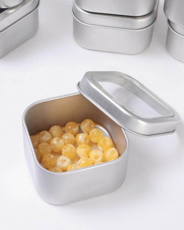 LJY Empty 4-Ounce Square Silver Metal Tins with Clear Window for Candle Making,Gifts & Treasures (9 Pack) (Silver, 2.56"x2.56"x1.5")