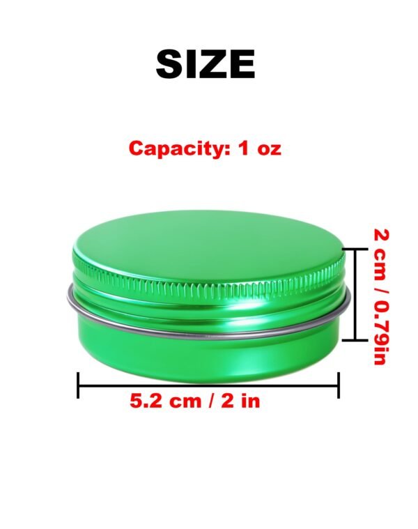 LJY 28 Pack 1 oz Waterproof Green Aluminum Tins with Lids - Empty Refillable Round Metal Containers for Wax Melts, Lip Balm, Cosmetics, DIY Crafts & Storage Refillable Does Not Rust