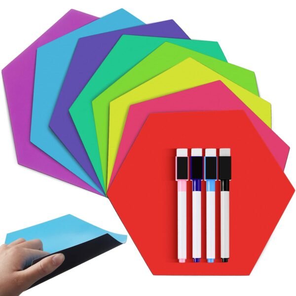 LJY 10 Pieces Hexagon Shaped Colorful Stickers Dry Erase Board Marker Removable Vinyl Dot Teachers Classroom Table Wall Decal