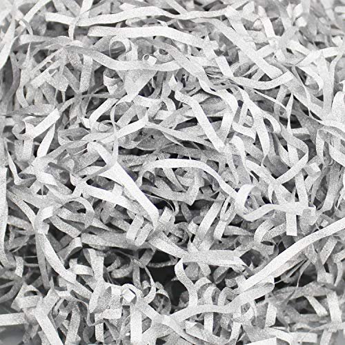 LJY Glitter Raffia Paper Shreds, 100g Crinkle Cut Filler for Gift Wrapping, Basket Filling, Wedding Decorations, Party Supplies, and DIY Crafts Shredded Confetti Strands (Glitter Silver)