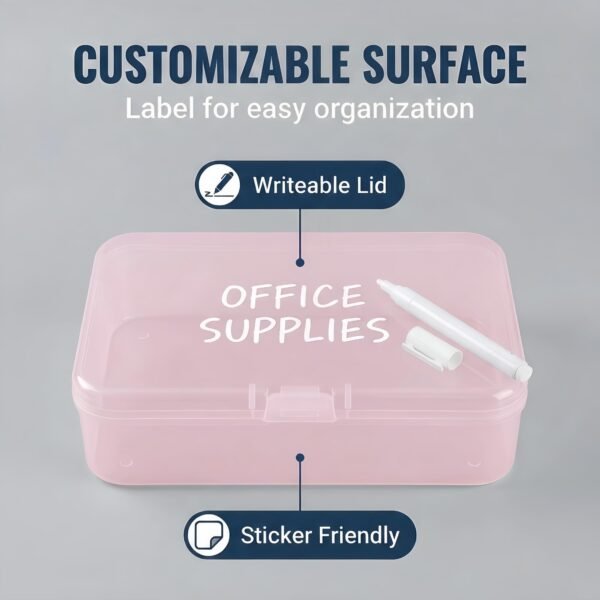 LJY 28 Pieces Rectangular Empty Mini Clear Plastic Organizer Storage Box Containers with Hinged Lids (3.3 x 2.2 x 1 inch, Pink)