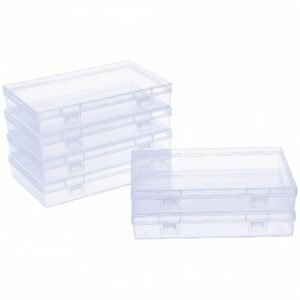 LJY 6 Pieces Rectangular Empty Mini Clear Plastic Organizer Storage Box Containers with Hinged Lids (7.1 x 4.3 x 1.2 inch, Transparent)