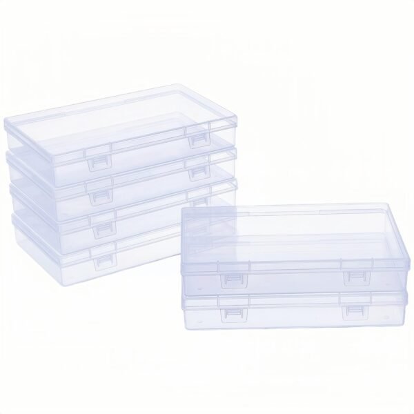 LJY 6 Pieces Rectangular Empty Mini Clear Plastic Organizer Storage Box Containers with Hinged Lids (7.1 x 4.3 x 1.2 inch, Transparent)
