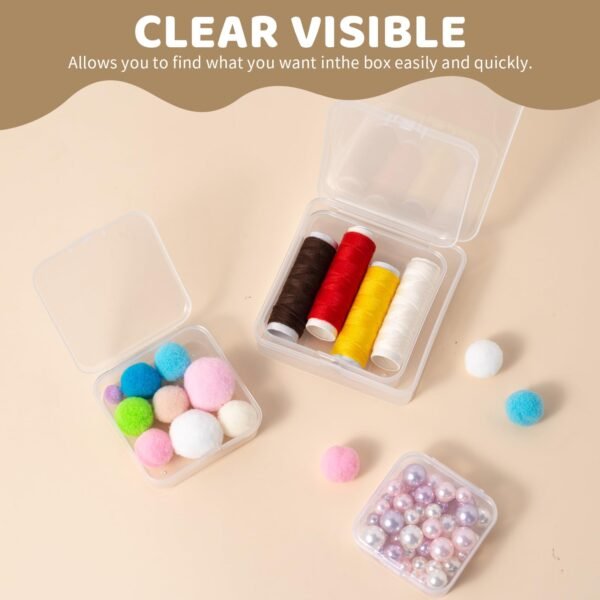 LJY 32 Pieces Mixed Sizes Square Empty Mini Clear Plastic Storage Containers Box Case with Lids for Small Items and Other Craft Projects