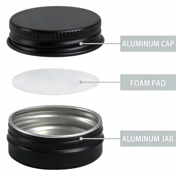 LJY Black Aluminum Tins with Screw Lids, 1 oz Small Metal Containers, 28 Pack Refillable Tin for Cosmetics, Grooming Products, Organization, DIY Storage