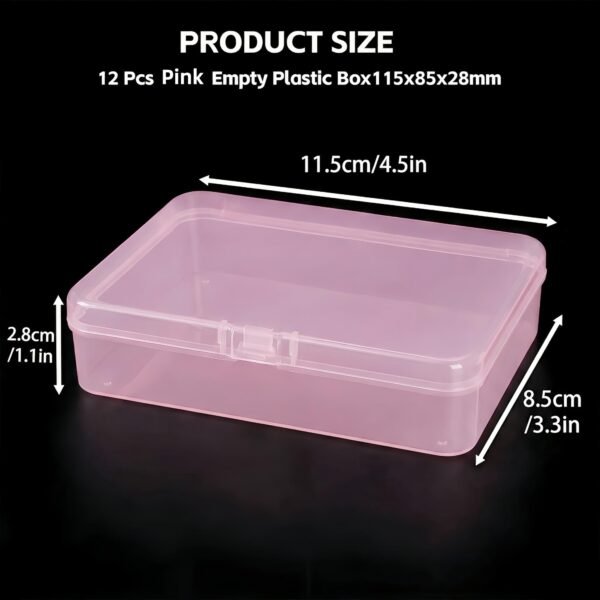 LJY 12 Pieces Rectangular Empty Mini Plastic Organizer Storage Box Containers with Hinged Lids (4.5 x 3.3 x 1.1 inch, Pink)