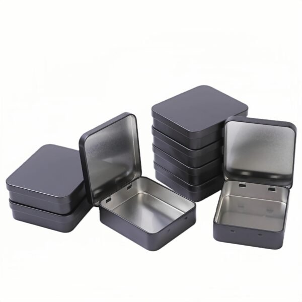 LJY 8 Pack Empty Rectangular Silver Metal Storage Organizer Tins with Hinged Lids for Candies, Gifts & Treasures (3.7 x 3.3 x 1 inch)