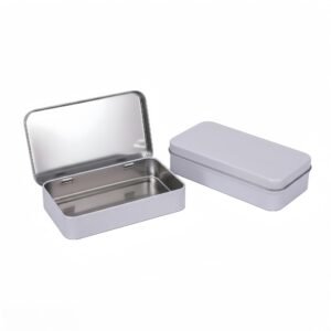 LJY White Tin Box with Lid, Large 2Pcs Nail Tool Box 5.9x3.5x1.2inch Metal Storage Container, Hinged Vintage Decorative Box for DIYJewelry, Office Supplies, Party Favors and Keepsake Organization